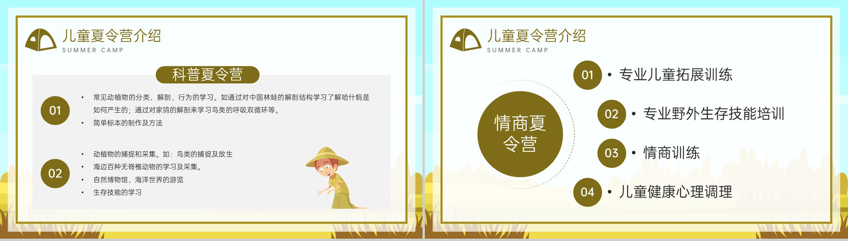 黄绿卡通风夏令营户外活动策划夏令营的意义PPT模板-5