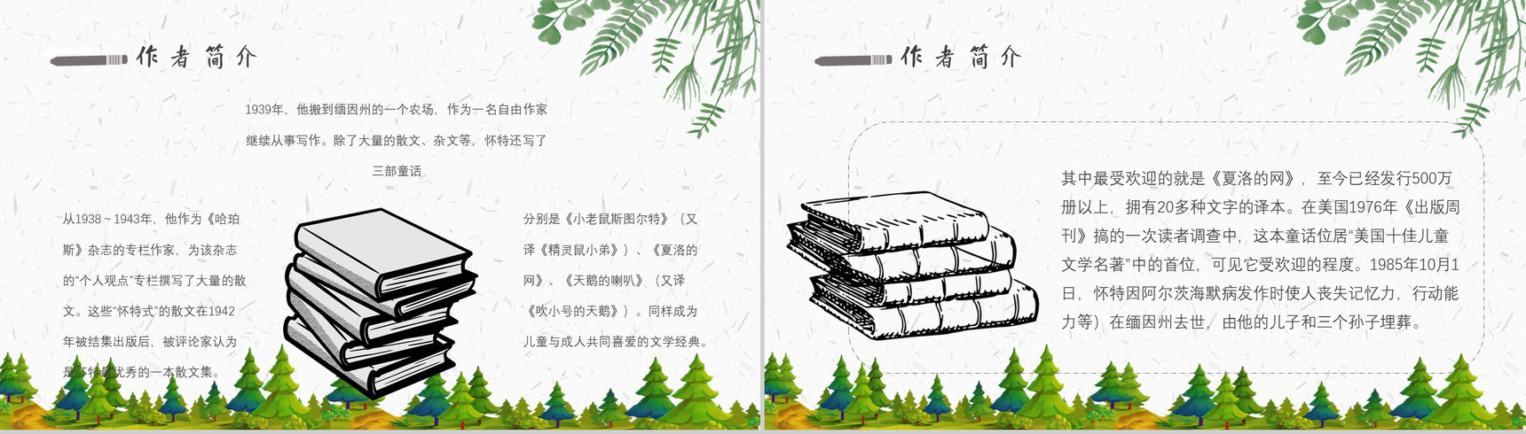 读书分享怀特《夏洛的网》作者简介寓言故事读后感PPT模板-5