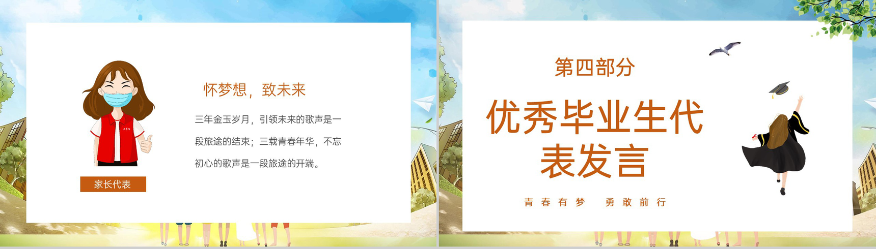 橙色卡通风毕业季致青春我们不说再见毕业典礼PPT模板-6
