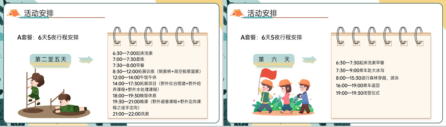 黄绿卡通风暑假夏令营活动暑假出游计划策划PPT模板-7