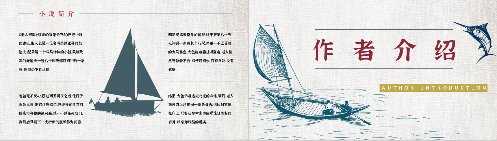美国作家海明威所著《老人与海》小说阅读心得体会交流分享PPT模板-3