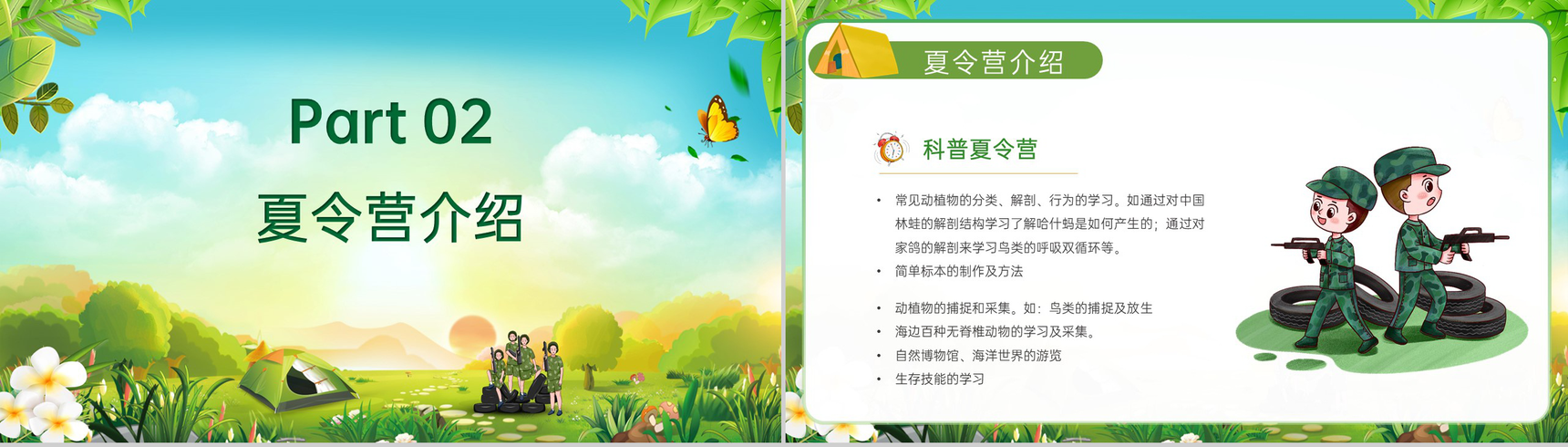 绿色卡通风儿童户外活动暑假夏令营策划方案PPT模板-4