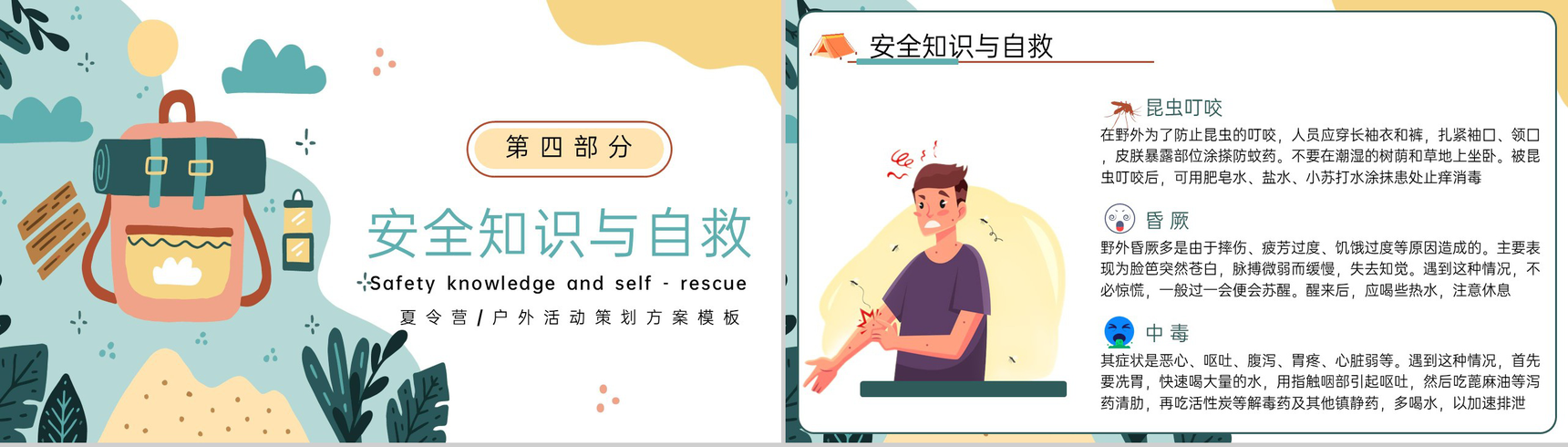 黄绿卡通风暑假夏令营活动暑假出游计划策划PPT模板-8
