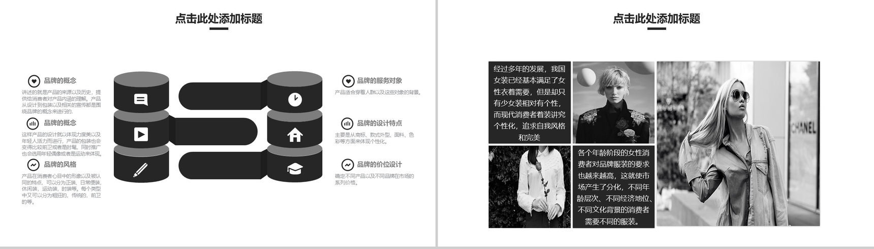 灰白商务大气广告杂志时尚品牌设计PPT模板-7