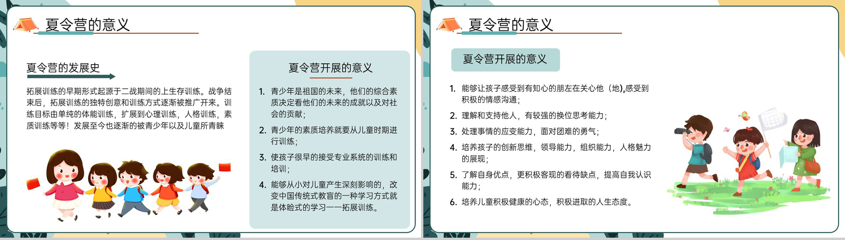 黄绿卡通风暑假夏令营活动暑假出游计划策划PPT模板-3