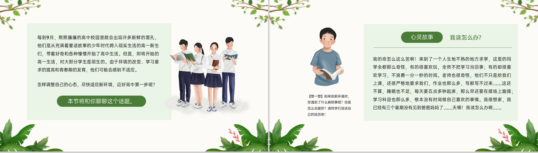 绿色扁平风高中新生开学人际学习方面心理疏导PPT模板-3