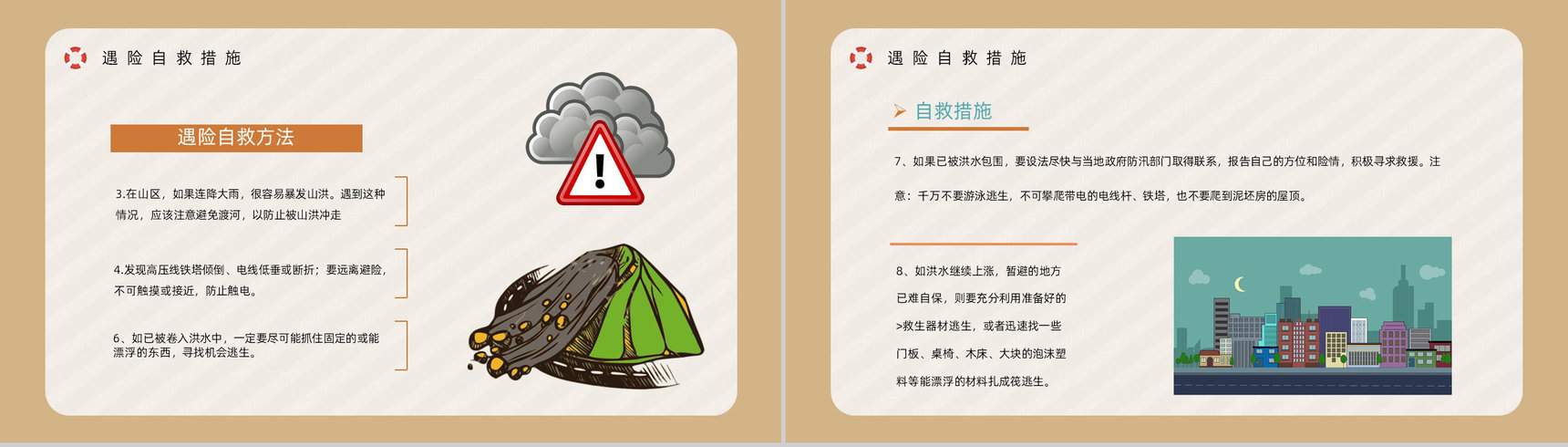 抗灾自救能力学习雨季防洪防汛安全知识普及教育自然灾害应急预警志愿者宣传活动PPT模板-7