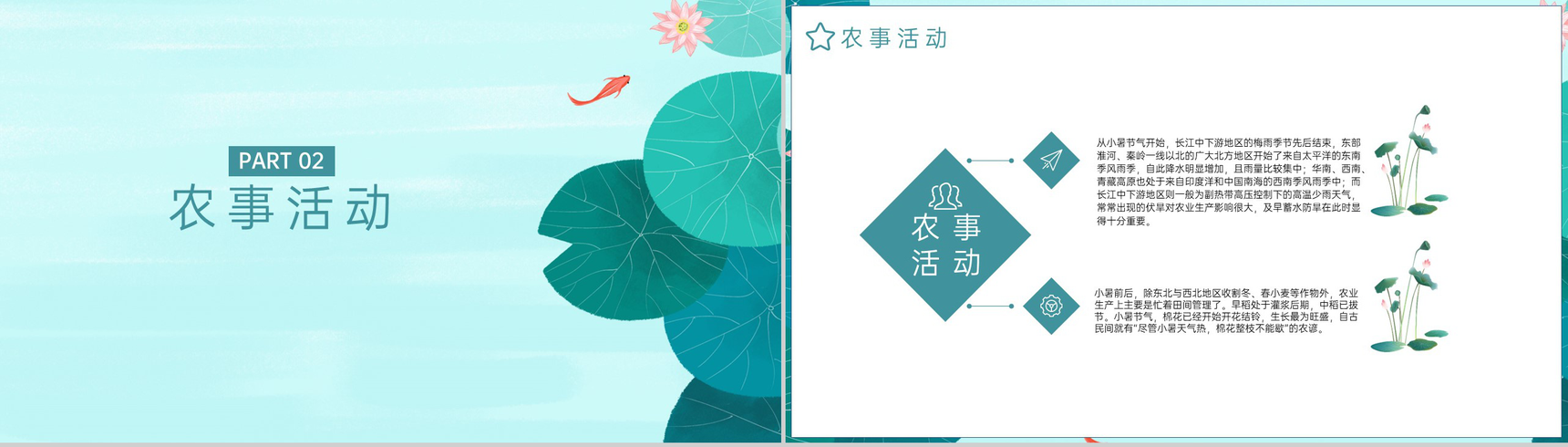 青色中国风二十四节气小暑传统习俗介绍PPT模板-5