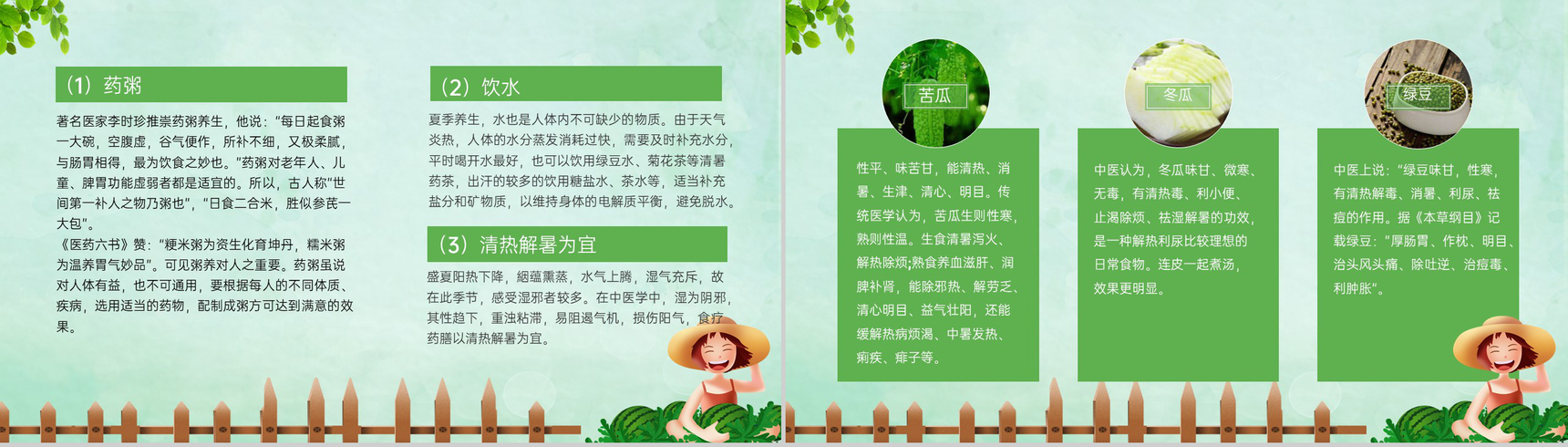 绿色卡通风中国传统文化二十四节气大暑宣传介绍PPT模板-8