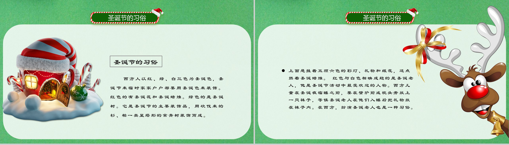 绿色可爱卡通圣诞节介绍幼儿园教学课件PPT模板-5