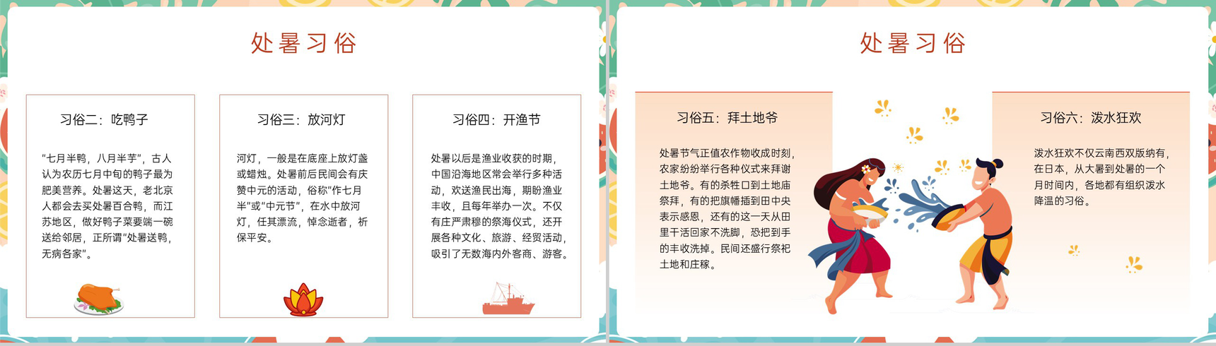 橙色清新风传统二十四节气处暑节气由来及习俗介绍PPT模板-9