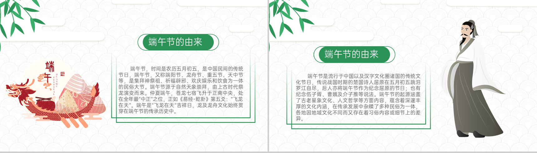 绿色卡通风传统节日端午节习俗介绍PPT模板-3