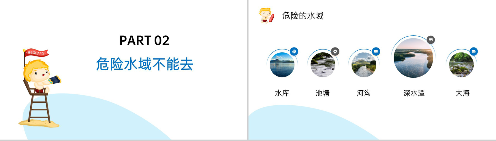 蓝色卡通风预防溺水拒绝野外游泳主题班会PPT模板-6