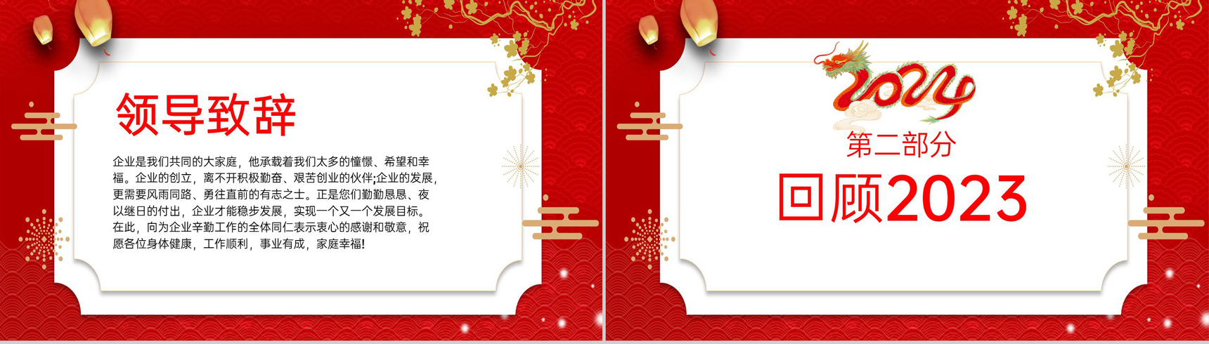 红色中国风龙年新年茶话会活动流程介绍PPT模板-3