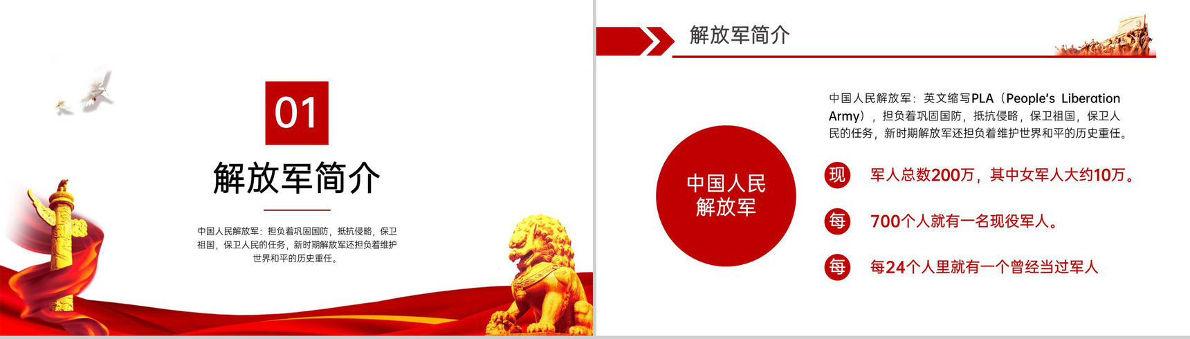 红色简约风八一建军节解放军部队主题宣传教育科普PPT模板-3