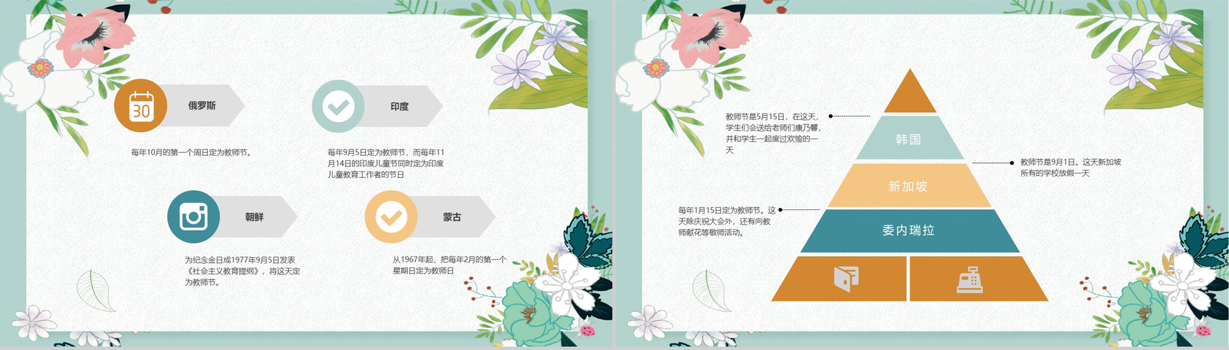 小清新唯美花卉教师节主题介绍PPT模板-10