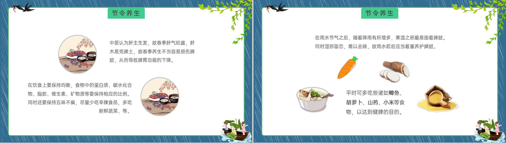 蓝色卡通风传统节气之雨水介绍主题班会PPT模板-7