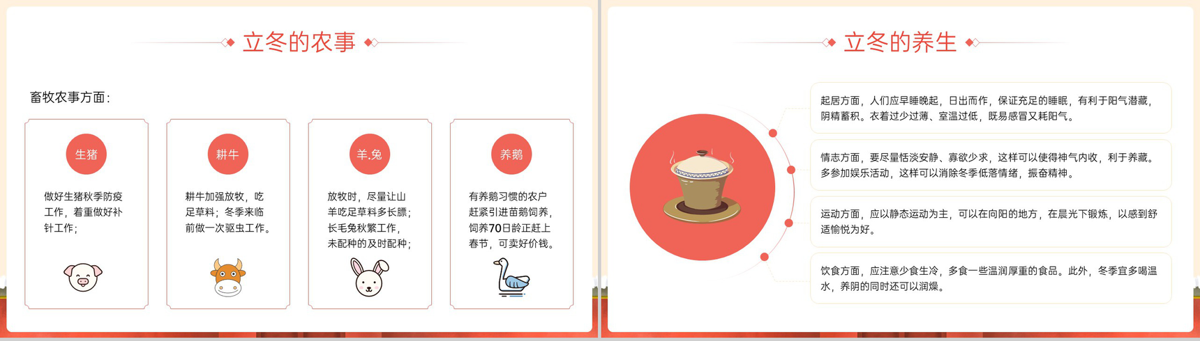 橙红中国风传统节气之立冬节气习俗介绍PPT模板-6