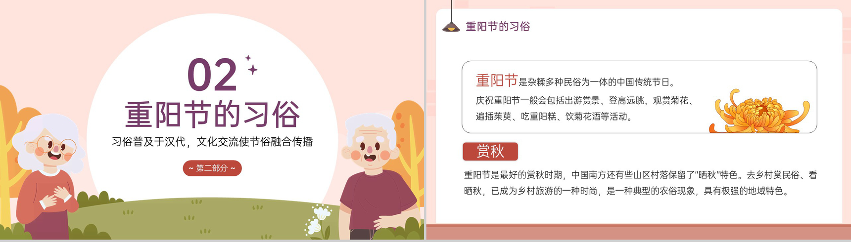 棕红卡通风重阳佳节介绍主题班会重阳节的起源PPT模板-4