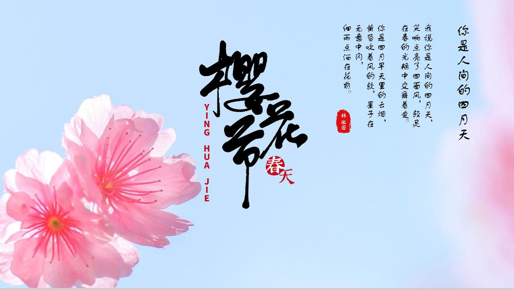 你是人间的四月天樱花季旅游策划PPT模板-1