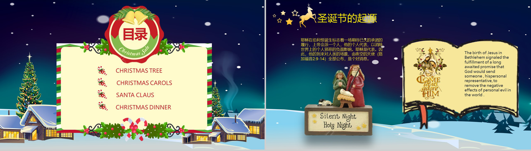深色欢乐创意唯美圣诞节英文介绍PPT模板-3