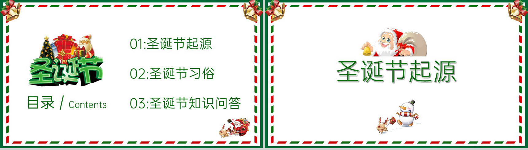 绿色可爱卡通圣诞知识问答主题班会PPT模板-2