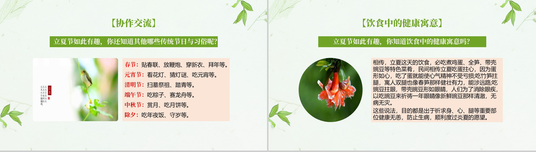 唯美清新夏天第一课立夏节到了教学课件PPT模板-6