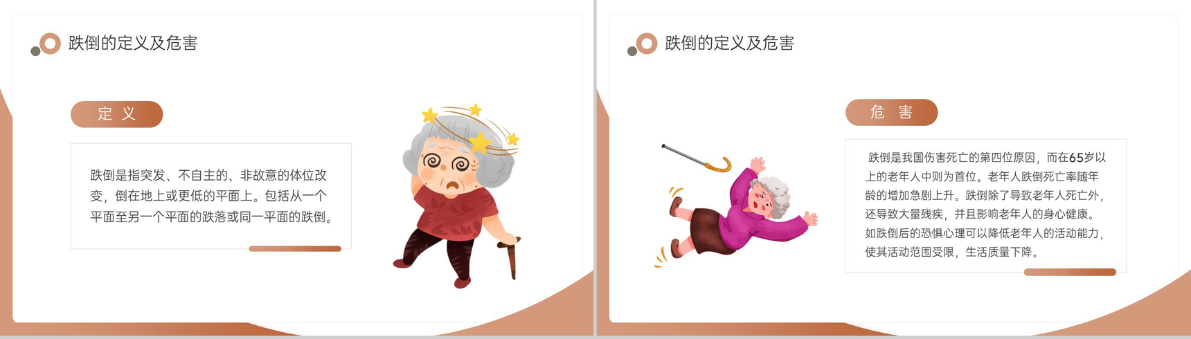 棕色简约风重阳节老年人跌倒预防及应急处理方案PPT模板-3
