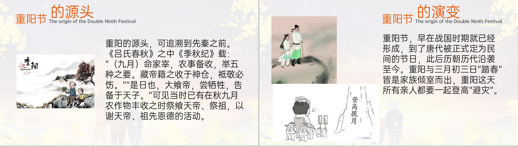 黄色小清新重阳节介绍重阳节的起源PPT模板-5