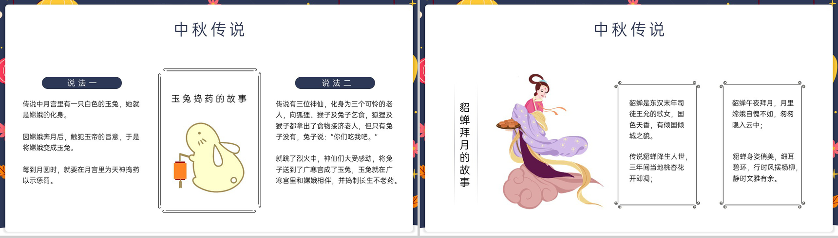 蓝色可爱卡通风幼儿园中秋节活动主题班会中秋起源PPT模板-6