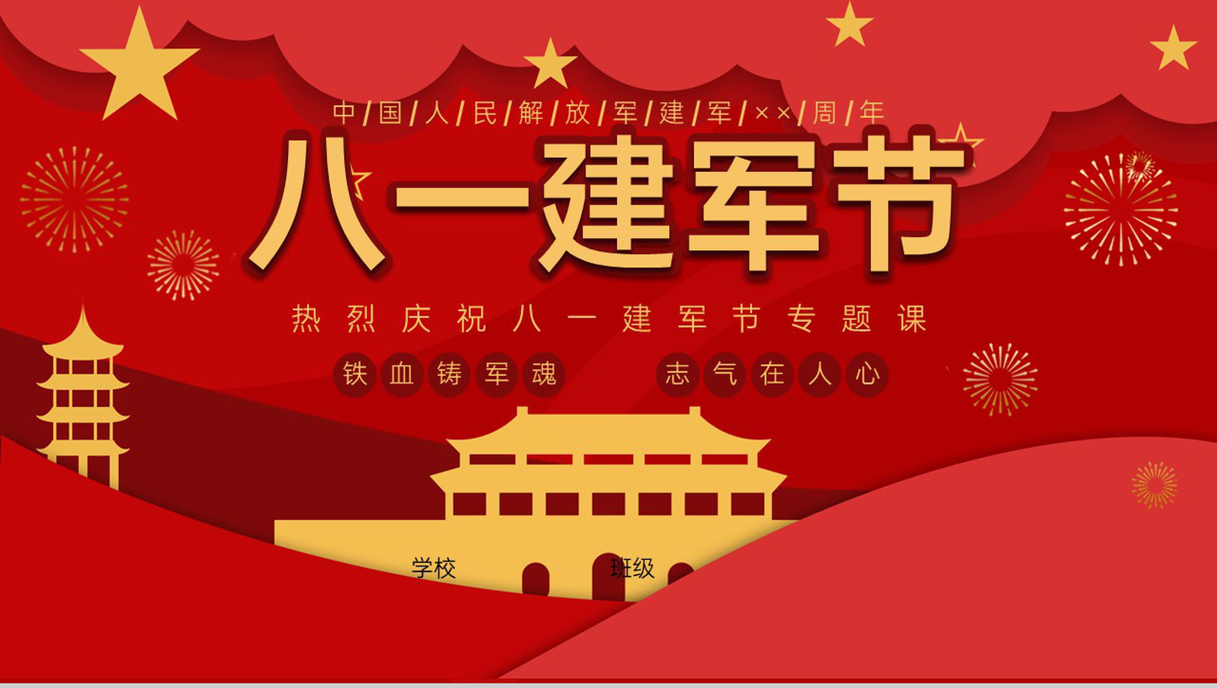 红色简约风八一建军节铁血铸军魂志气在人心专题课件PPT模板