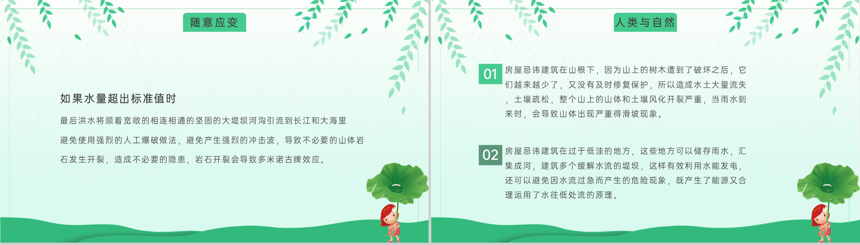 绿色小清新风中国传统节气之雨水习俗文化介绍PPT模板-5
