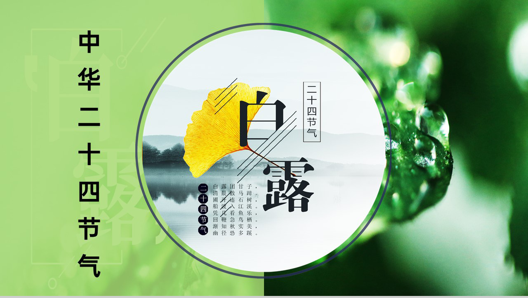 蓝绿色清新风中华传统二十四节气之白露文化习俗PPT模板