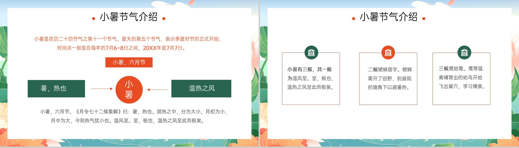 绿色卡通风中国传统二十四节气小暑主题教育PPT模板-4
