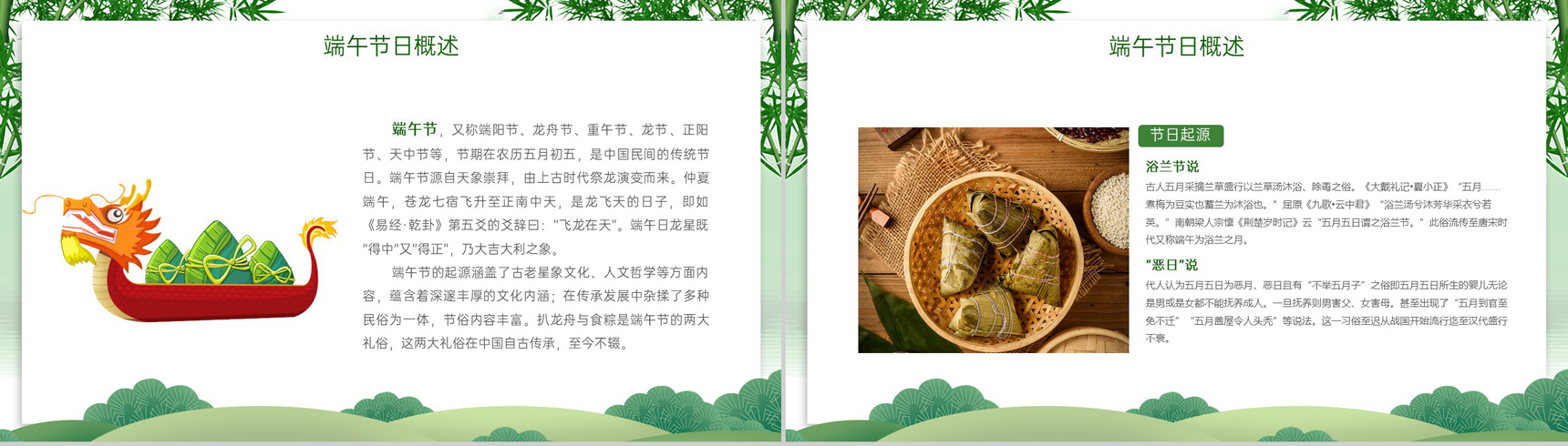 绿色卡通风端午节节日习俗相关介绍PPT模板-3