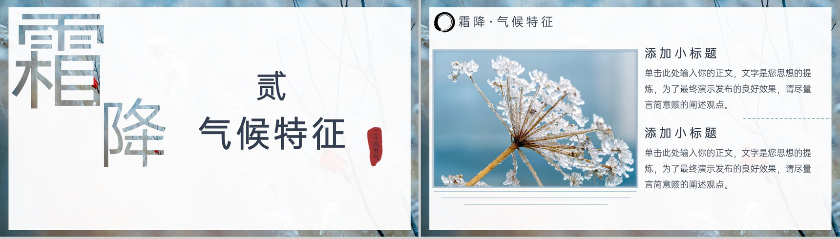 浅蓝简约风二十四节气之霜降气候特征介绍PPT模板-4