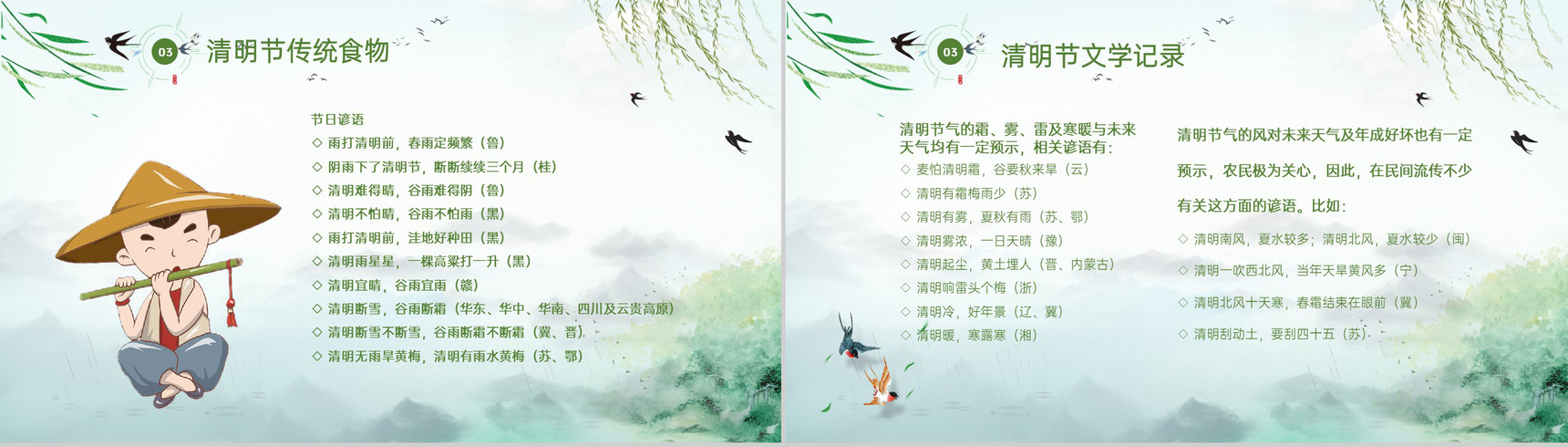 绿色中国风清明节介绍清明节的起源历史PPT模板-11