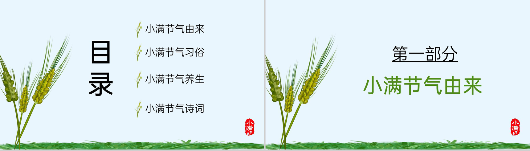 蓝绿卡通风中国传统二十四节气小满节气由来PPT模板-2