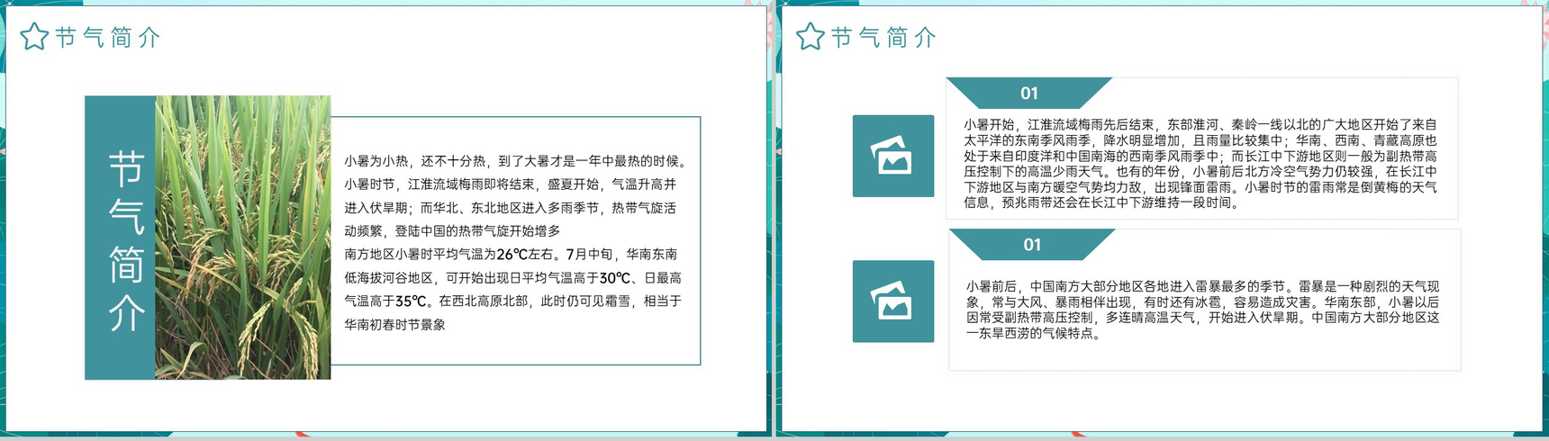 青色中国风二十四节气小暑传统习俗介绍PPT模板-3