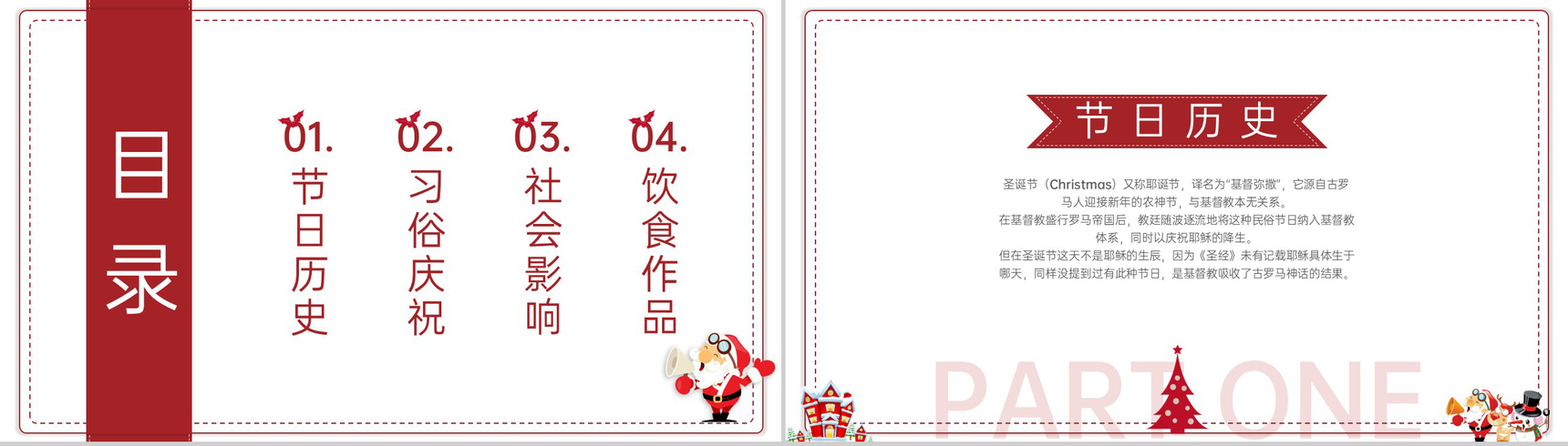 红白简约风圣诞节介绍圣诞节的习俗PPT模板-2