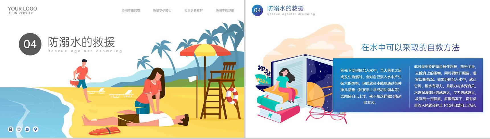 蓝黄卡通风夏季游泳防溺水安全教育主题班会PPT模板-10