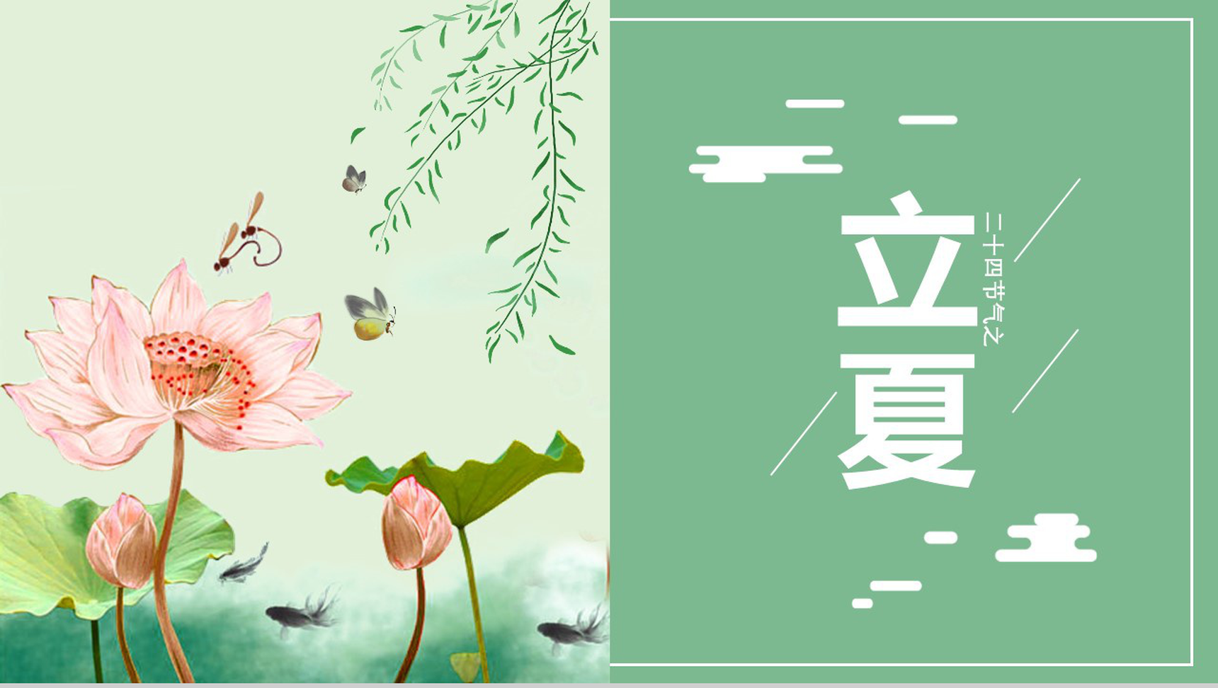 清新荷花绽放二十四节气立夏PPT模板-1