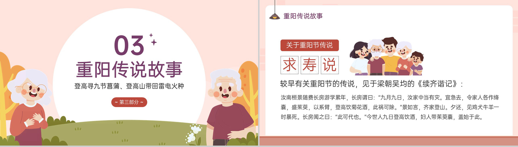 棕红卡通风重阳佳节介绍主题班会重阳节的起源PPT模板-6