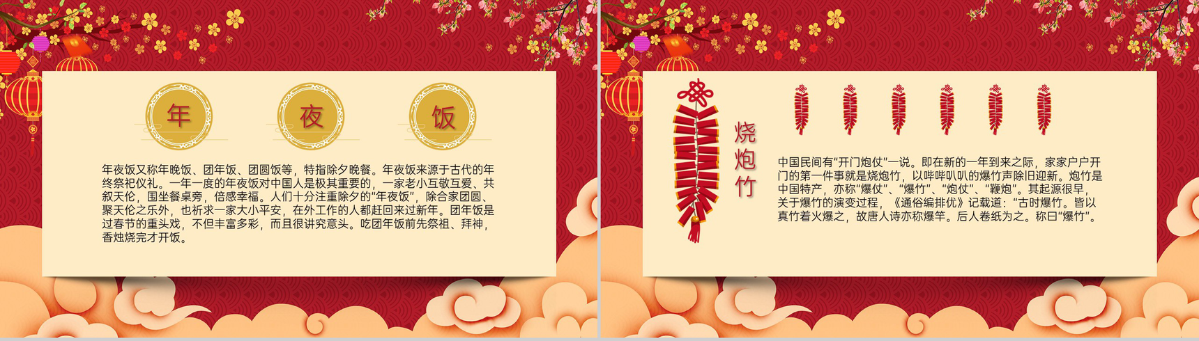 红色中国风传统节日春节除夕年夜饭介绍PPT模板-7