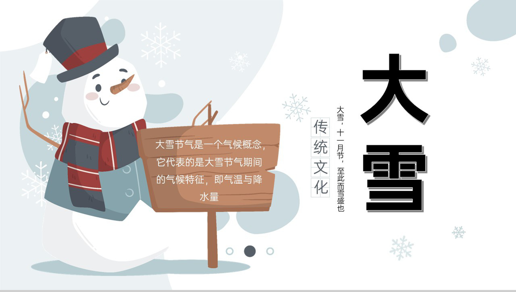 水绿色小清新风传统节气之大雪习俗文化介绍PPT模板