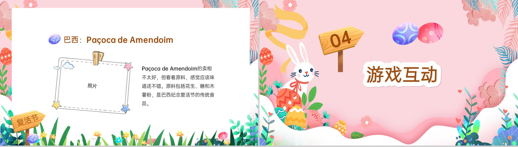 粉色卡通风复活节节日介绍主题班会PPT模板-14