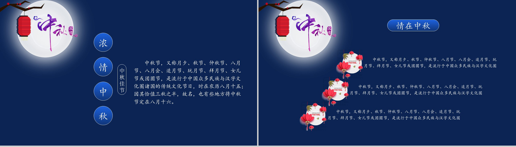 蓝色温馨明月浓情中秋活动主题演示模板PPT模板-3
