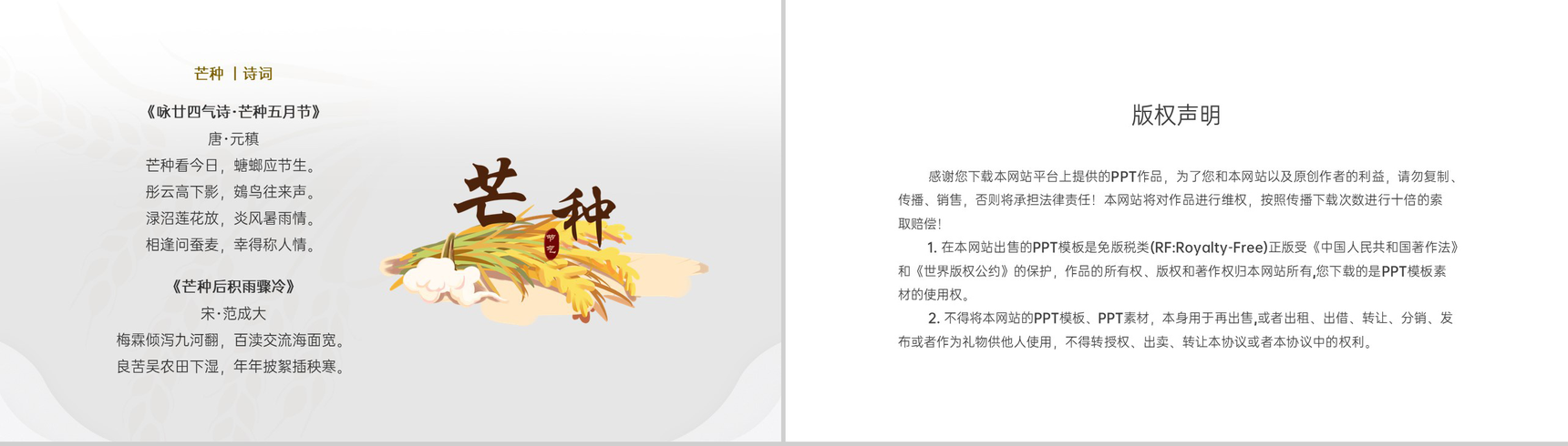 黄色中国风二十四节气之芒种文化与养生PPT模板-11