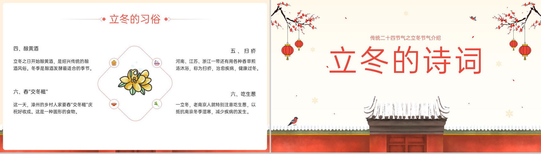 橙红中国风传统节气之立冬节气习俗介绍PPT模板-8