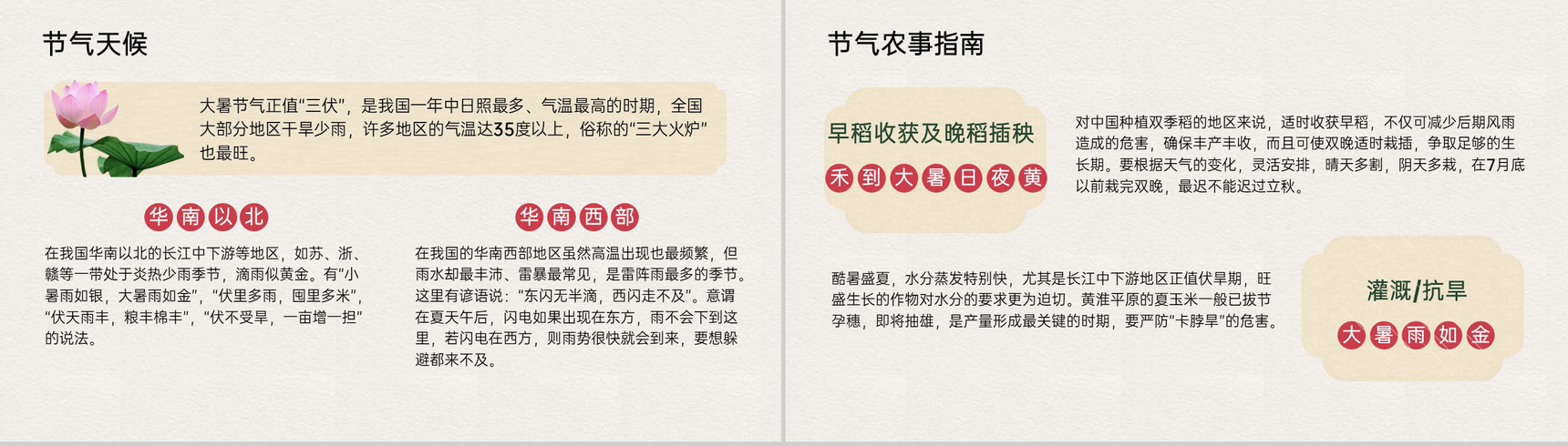 米色中国风二十四节气之大暑节气习俗相关介绍PPT模板-5